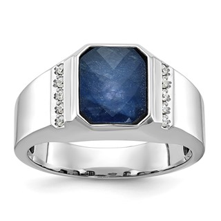 IB Goodman 14k White Gold Mens Octagon Sapphire Doublet Stone and 1/6 carat Diamond Complete Ring