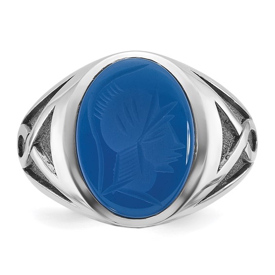 IB Goodman 14k White Gold Mens with Black Rhodium Oval Blue Agate Complete Ring