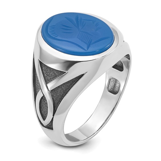 IB Goodman 14k White Gold Mens with Black Rhodium Oval Blue Agate Complete Ring