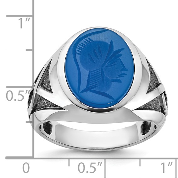 IB Goodman 14k White Gold Mens with Black Rhodium Oval Blue Agate Complete Ring