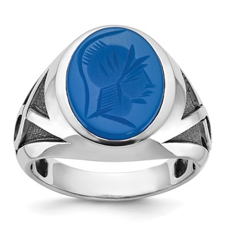 IB Goodman 14k White Gold Mens with Black Rhodium Oval Blue Agate Complete Ring