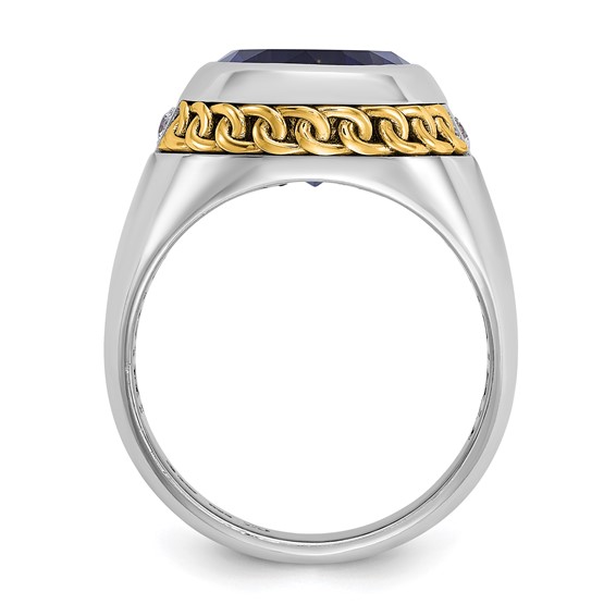 Men's Two-tone Created Saph/ Lab Grown VS/SI+ G+ Dia Ring