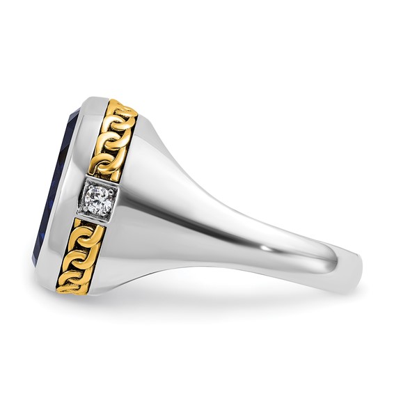 Men's Two-tone Created Saph/ Lab Grown VS/SI+ G+ Dia Ring