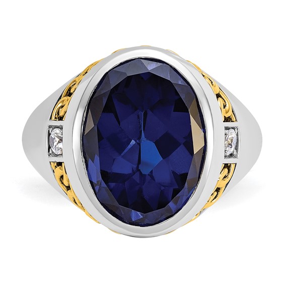 Men's Two-tone Created Saph/ Lab Grown VS/SI+ G+ Dia Ring