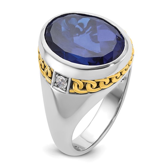 Men's Two-tone Created Saph/ Lab Grown VS/SI+ G+ Dia Ring