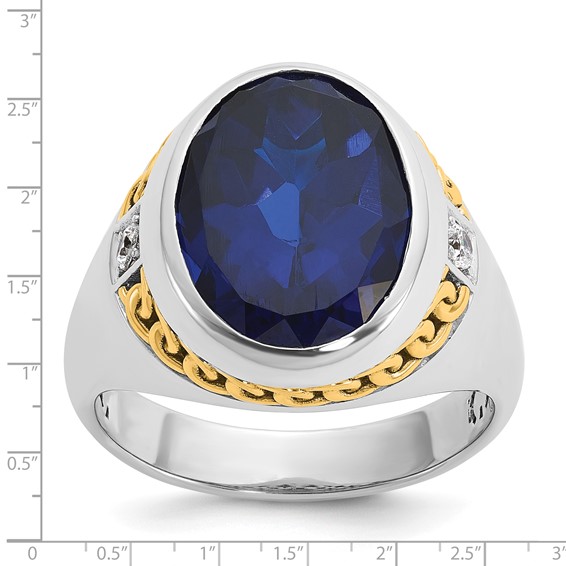 Men's Two-tone Created Saph/ Lab Grown VS/SI+ G+ Dia Ring