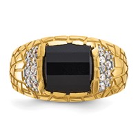 IBGoodman 14K Yellow Gold 0.25 Carat Lab Grown Diamond VS SI+ G+ and Onyx Complete Nugget Men's Ring view 4