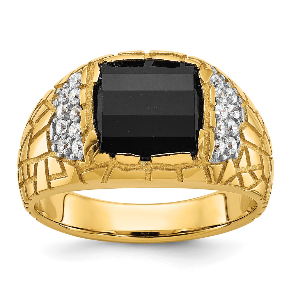 IBGoodman 14K Yellow Gold 0.25 Carat Lab Grown Diamond VS SI+ G+ and Onyx Complete Nugget Men's Ring