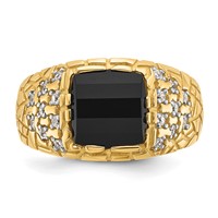 IBGoodman 14K Yellow Gold 0.25 Carat Lab Grown Diamond VS SI+ G+ and Onyx Complete Nugget Men's Ring view 5