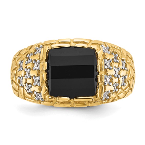 IB Goodman 14k Mens Barrel Onyx and 1/4 carat Diamond Nugget Complete Ring