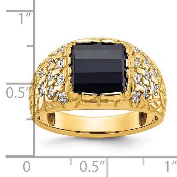 IB Goodman 14k Mens Barrel Onyx and 1/4 carat Diamond Nugget Complete Ring