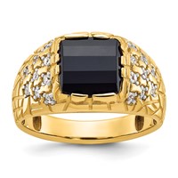 IBGoodman 14K Yellow Gold 0.25 Carat Lab Grown Diamond VS SI+ G+ and Onyx Complete Nugget Men's Ring view 1