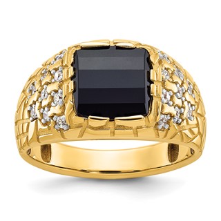 IB Goodman 14k Mens Barrel Onyx and 1/4 carat Diamond Nugget Complete Ring