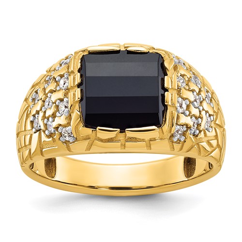 IBGoodman 14K Yellow Gold 0.25 Carat Lab Grown Diamond VS SI+ G+ and Onyx Complete Nugget Men's Ring