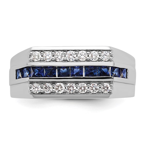 10kw IBGoodman Men's Created Blue Sapphire & Lab Grown Diamond Ring
