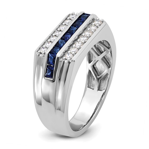 10kw IBGoodman Men's Created Blue Sapphire & Lab Grown Diamond Ring