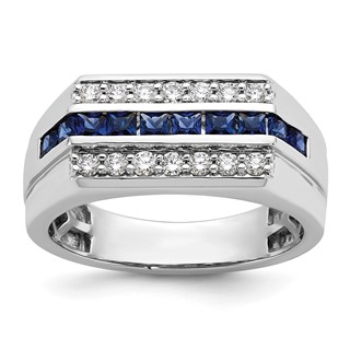 10kw IBGoodman Men's Created Blue Sapphire & Lab Grown Diamond Ring