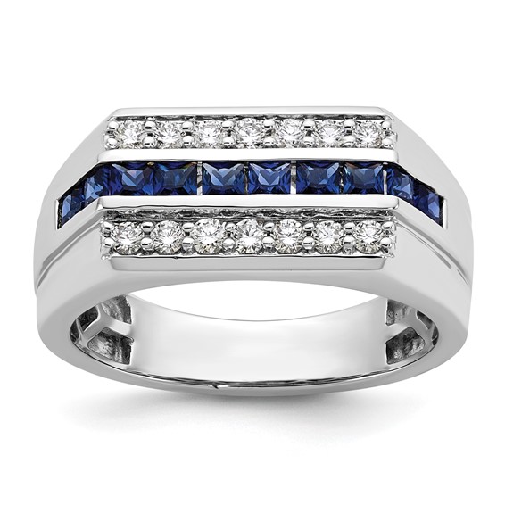 10kw IBGoodman Men's Created Blue Sapphire & Lab Grown Diamond Ring