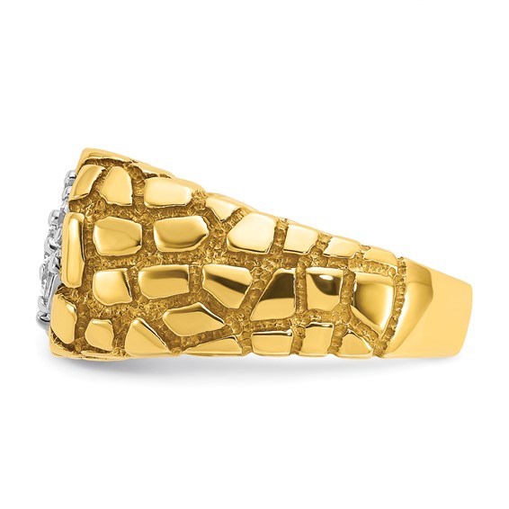 IBGoodman 14k Two-Tone 1 carat Lab Grown Diamond VS/SI+ G+ Complete Men's Textured Cluster Nugget Ring