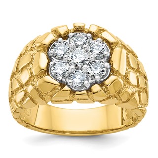 IBGoodman 14k Two-Tone 1 carat Lab Grown Diamond VS/SI+ G+ Complete Men's Textured Cluster Nugget Ring