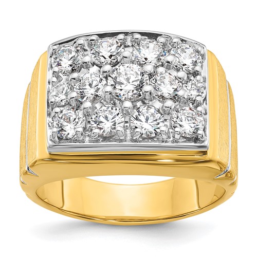 IBGoodman 14K Ring with White Rhodium 1.88 Carat Lab Grown Diamond VS SI+ G+ Polished Satin and Grooved Men's Cluster