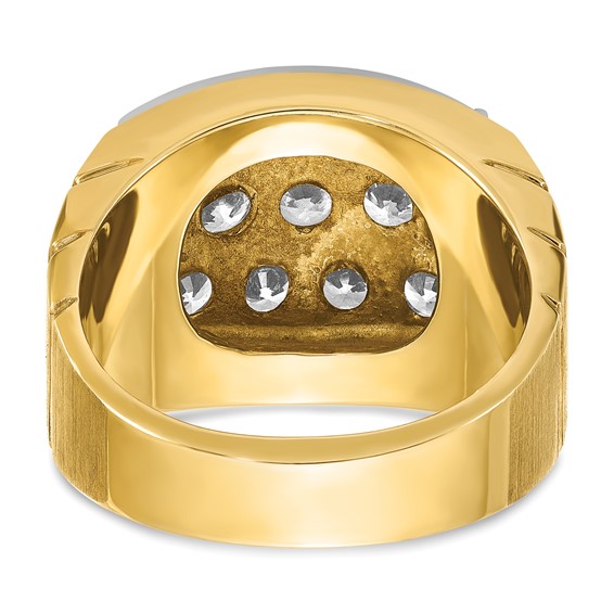 IBGoodman 14k Two-tone Men's Polished Satin and Grooved 3 Carat AA Quality Diamond Cluster Ring