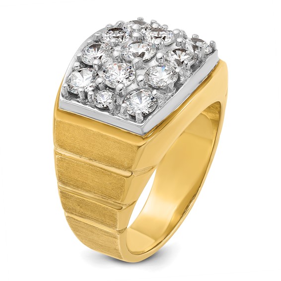 IBGoodman 14k Two-tone Men's Polished Satin and Grooved 3 Carat AA Quality Diamond Cluster Ring