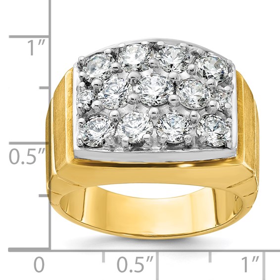 IBGoodman 14k Two-tone Men's Polished Satin and Grooved 3 Carat AA Quality Diamond Cluster Ring