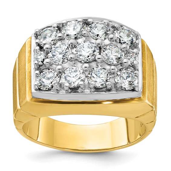 IBGoodman 14k Two-tone Men's Polished Satin and Grooved 3 Carat AA Quality Diamond Cluster Ring