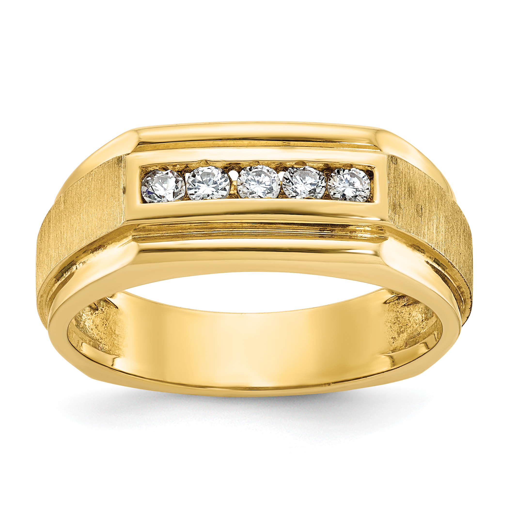 IBGoodman 14k 1/4 carat Lab Grown Diamond VS/SI+ G+ Complete Polished and Satin Five Stone Men's Ring (B56116-4YLG)