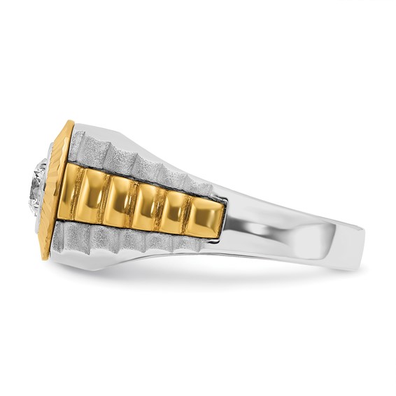 IBGoodman 14k Two Tone 3/8 carat Lab Grown Diamond VS/SI+ G+ Complete Polished Satin and Textured Men's Ring