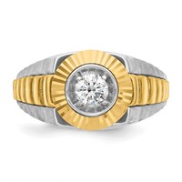 IBGoodman 14K Two Tone 0.38 Carat Lab Grown Diamond VS SI+ G+ Complete Polished Satin and Textured Men's Ring view 4