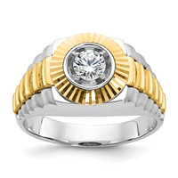 IBGoodman 14K Two Tone 0.38 Carat Lab Grown Diamond VS SI+ G+ Complete Polished Satin and Textured Men's Ring view 1