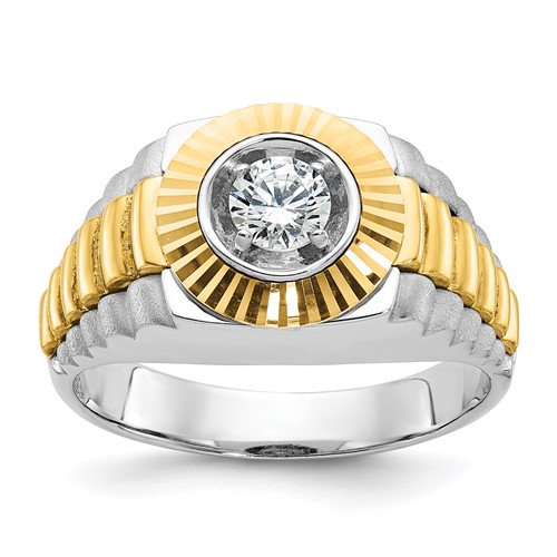 IBGoodman 14K Two Tone 0.38 Carat Lab Grown Diamond VS SI+ G+ Complete Polished Satin and Textured Men's Ring