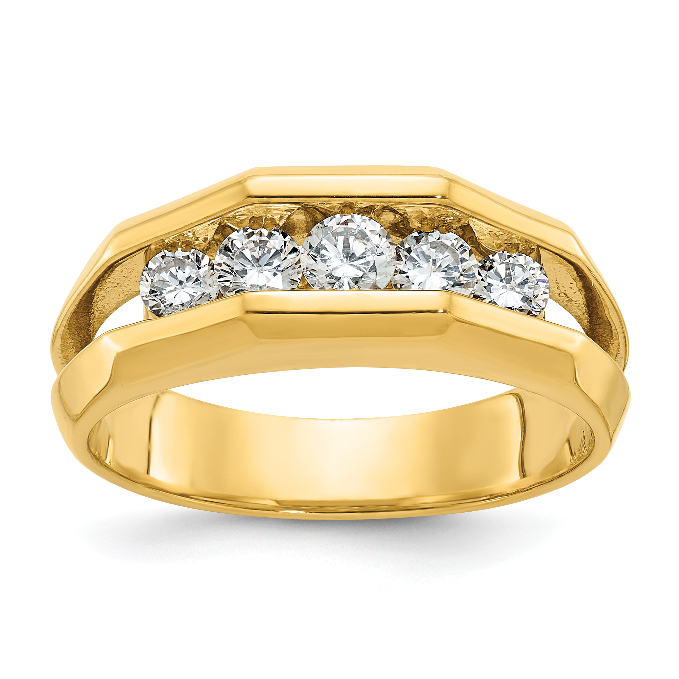 IBGoodman 14k Men's Polished Cut-Out 5-Stone 3/4 Carat AA Quality Diamond Ring (B56622-4YAA)