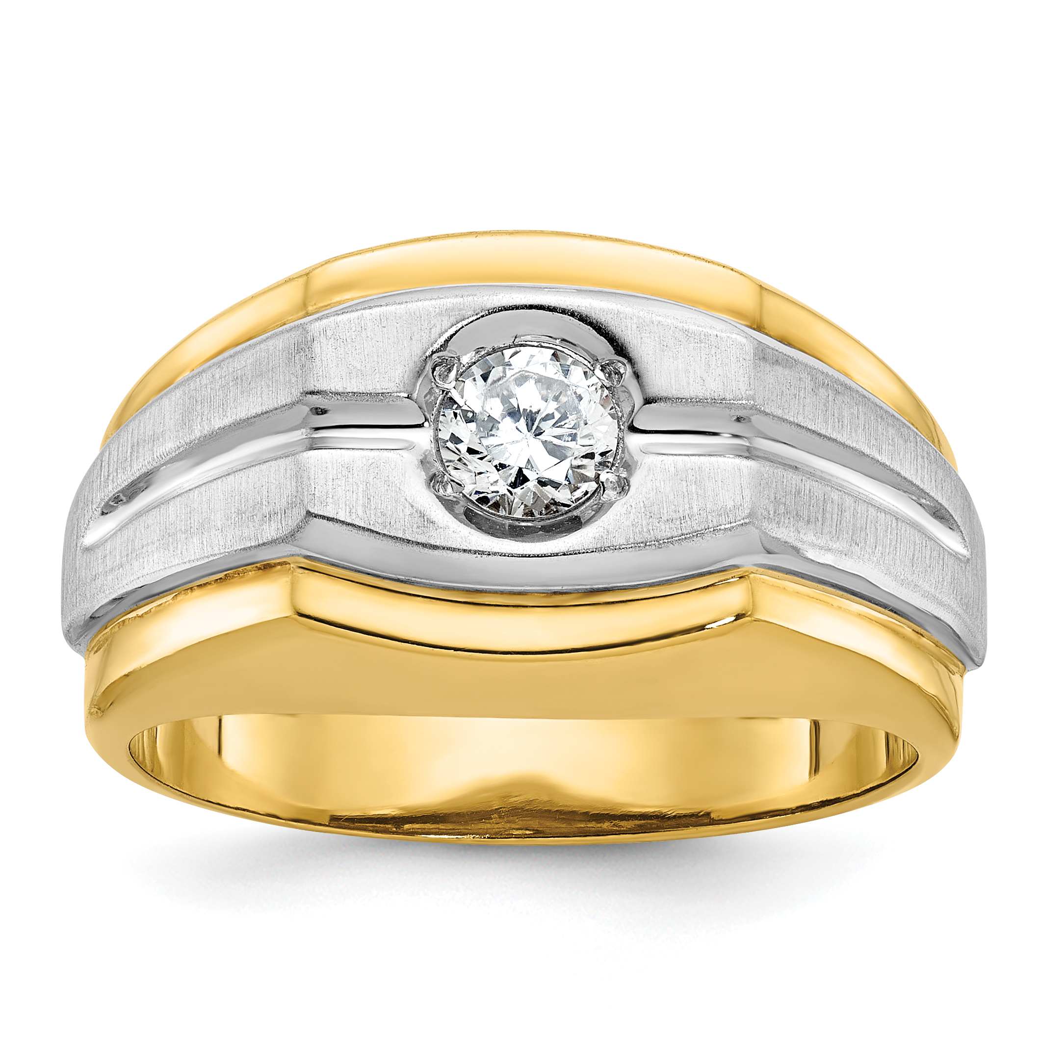 10k Two-tone IBGoodman Men's Polished and Satin Diamond Complete Ring (B56770-0YWA)