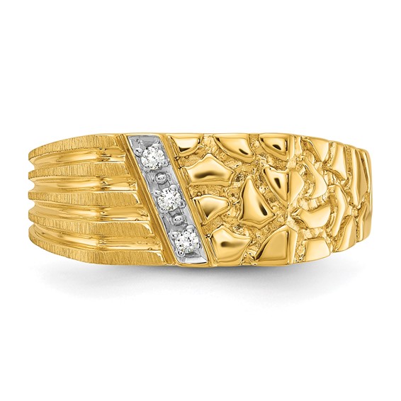 IBGoodman 14k .02 carat Lab Grown Diamond VS/SI+ G+ Complete Textured Men's Nugget Ring