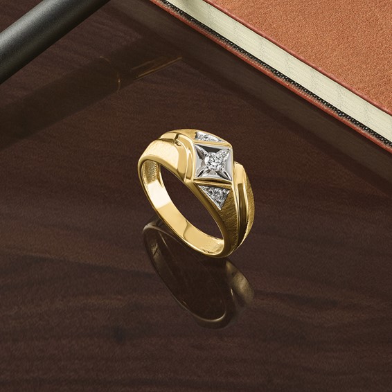 IBGoodman 14k with White Rhodium 1/5 carat Lab Grown Diamond VS/SI+ G+ Complete Polished and Satin Men's Ring