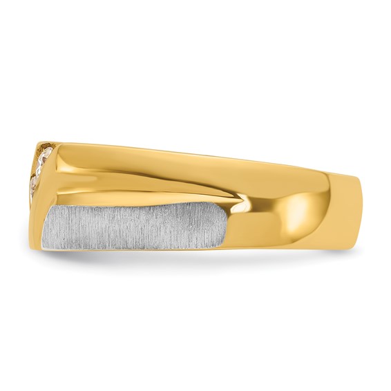 IBGoodman 14k Two-tone Men's Polished Satin and Grooved 3-Stone 1/4 Carat AA Quality Diamond Ring