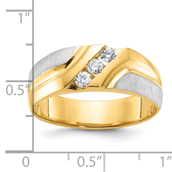 IBGoodman 14k Two-tone Men's Polished Satin and Grooved 3-Stone 1/4 Carat AA Quality Diamond Ring