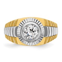 IBGoodman 14K Two Tone 1 Carat Lab Grown Diamond VS SI+ G+ Complete Polished Satin and Textured Men's Ring view 4