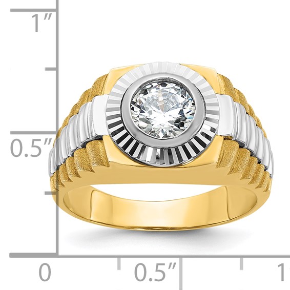 IBGoodman 14k Two Tone 1 carat Lab Grown Diamond VS/SI+ G+ Complete Polished Satin and Textured Men's Ring