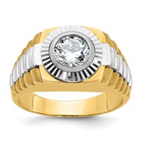 IBGoodman 14K Two Tone 1 Carat Lab Grown Diamond VS SI+ G+ Complete Polished Satin and Textured Men's Ring view 1