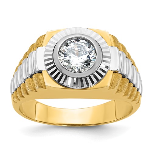 IBGoodman 14K Two Tone 1 Carat Lab Grown Diamond VS SI+ G+ Complete Polished Satin and Textured Men's Ring