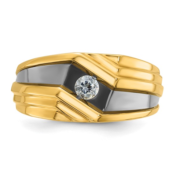 IBGoodman 14k with Black Rhodium 1/6 carat Lab Grown Diamond VS/SI+ G+ Complete Polished and Grooved Men's Ring
