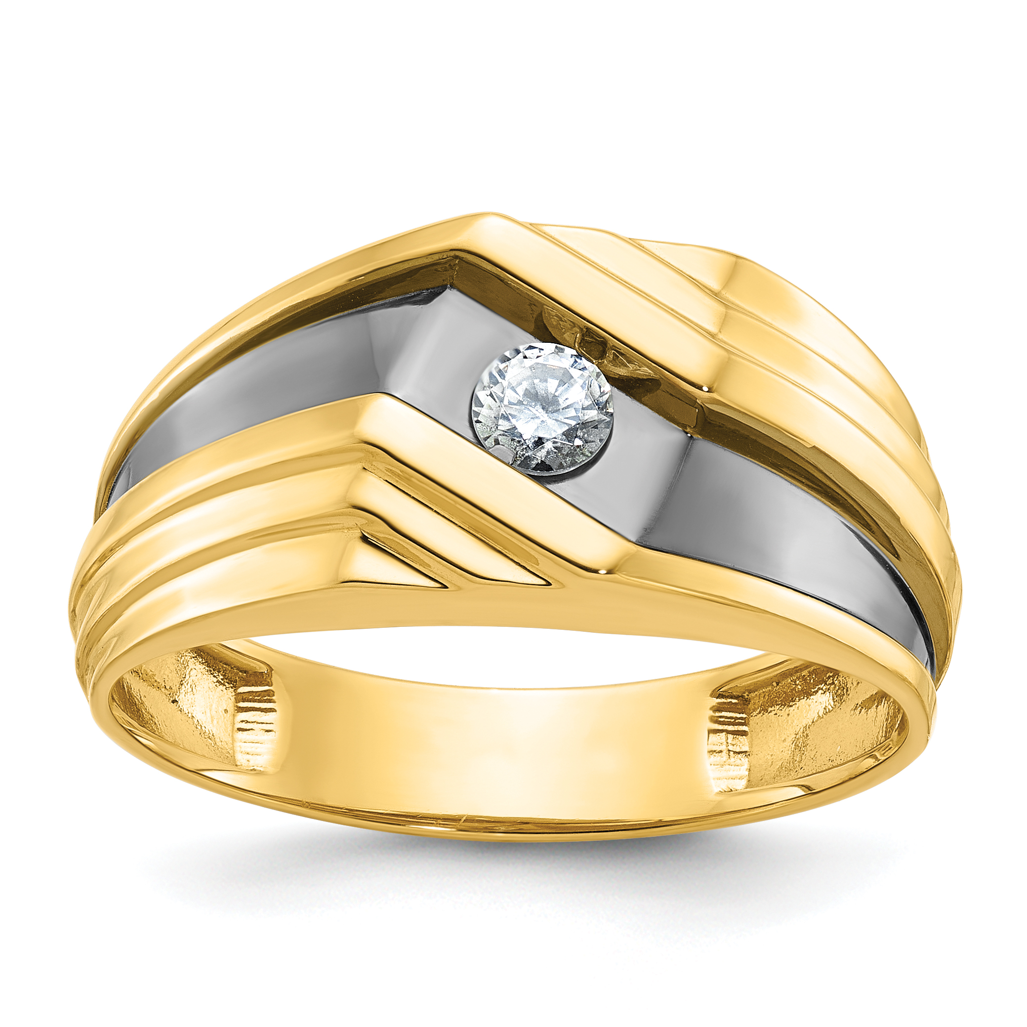 IBGoodman 14k with Black Rhodium Men's Polished and Grooved 1/6 Carat AA Quality Diamond Ring (B56893-4YAA)