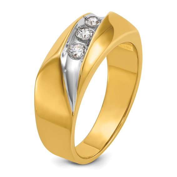 IB Goodman 14k Mens Polished and Grooved 3-Stone Ring Mounting
