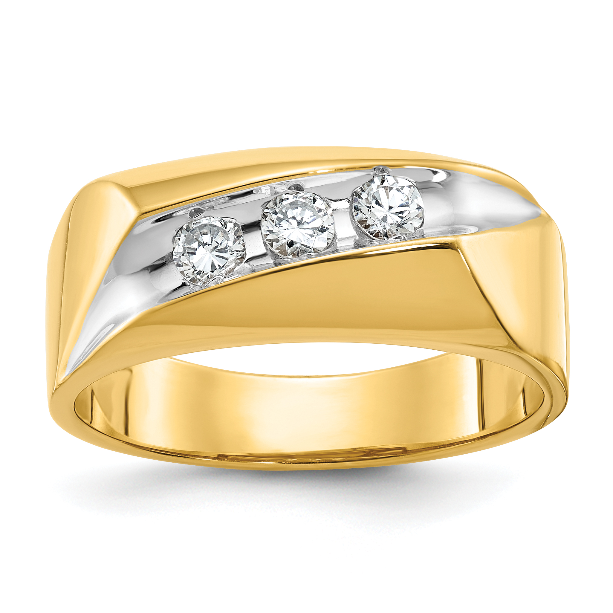 IBGoodman 14k with White Rhodium Men's Polished and Grooved 3-Stone 1/3 Carat AA Quality Diamond Ring (B56894-4YAA)