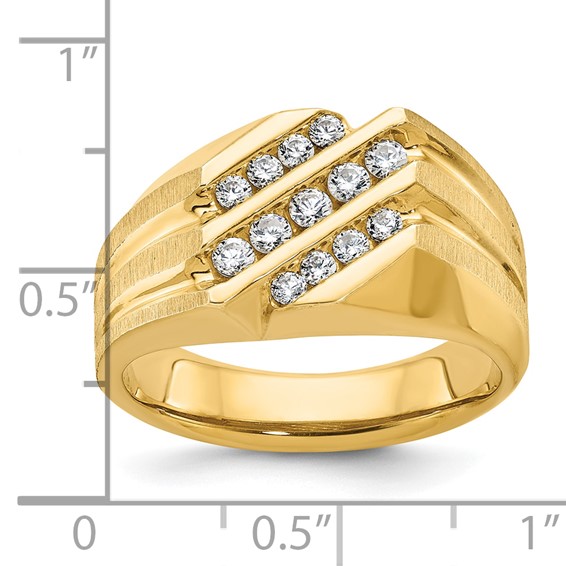 IBGoodman 14k Men's Polished Satin and Grooved 1/2 Carat AA Quality Diamond Ring