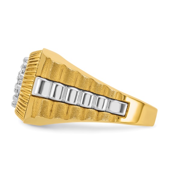 IBGoodman 14k Two-Tone 1/2 carat Lab Grown Diamond VS/SI+ G+ Complete Ribbed Men's Cluster Ring